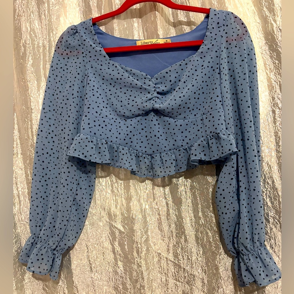 Liberty Love Blue Puff Sleeve Crop Blouse